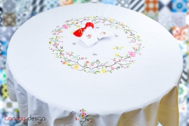 Round table cloth-Peach blossom embroidery (size 230 cm)